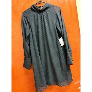 Kensie Black Long Sleeve Swiss Dot Mock Neck Dress Career‎ Party Cocktail